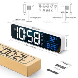 NNEOBA Music LED Digital Alarm Clock Temperature Date Display Desktop Mirror Clocks Home Table Decoration Voice Control 2400mAh Battery