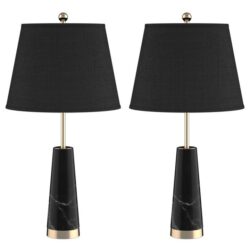 NNESYN 2X 68cm Black Marble Bedside Desk Table Lamp Living Room Shade with Cone Shape Base