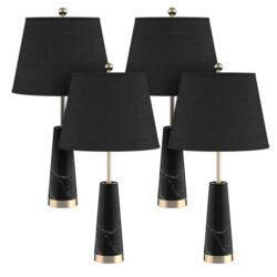 NNESYN 4X 68cm Black Marble Bedside Desk Table Lamp Living Room Shade with Cone Shape Base