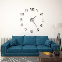 NNEVL 3D Wall Clock Modern Design 100 cm XXL Silver