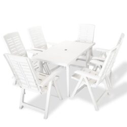 NNEVL 7 Piece Outdoor Dining Set Plastic White