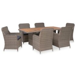 NNEVL 7 Piece Outdoor Dining Set with Cushions Poly Rattan Brown
