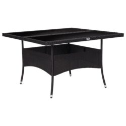 NNEVL Outdoor Dining Table Black Poly Rattan and Glass