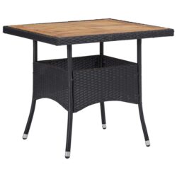 NNEVL Outdoor Dining Table Black Poly Rattan and Solid Acacia Wood