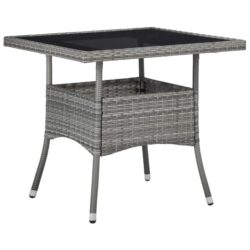 NNEVL Outdoor Dining Table Grey Poly Rattan and Glass