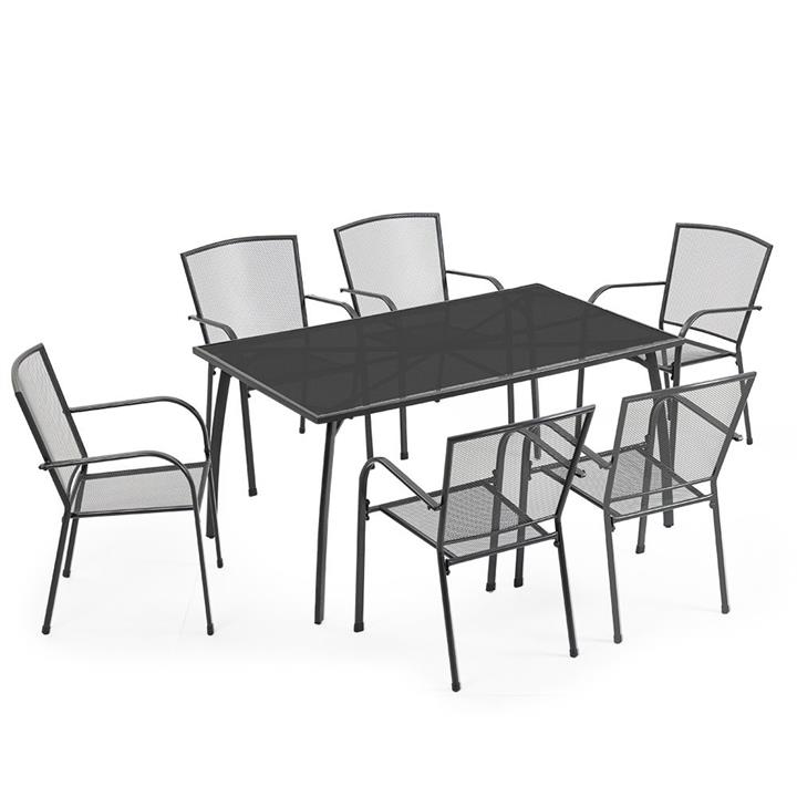 PRE-ORDER FORTIA 7pc Outdoor Dining Furniture Setting, Table and Chairs Set for outside with E-coating