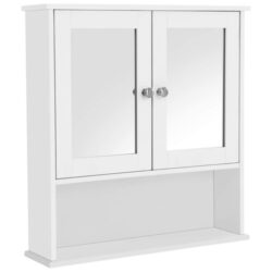 Wall Cabinet with 2 Mirror Doors White Bathroom Cabinet