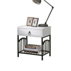 Ashley Nighstand Bed Side Table - Black Metal Frame - White