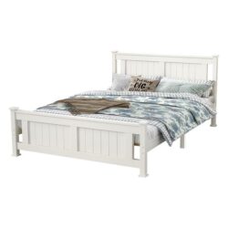 Double Solid Pine Timber Bed Frame-White