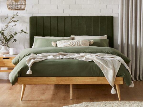 Franki 2PCE King Headboard and Bed Base Bundle | Natural & Green Fabric | Shop Online or Instore | B2C Furniture