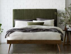 Franki 2PCE King Headboard and Bed Base Bundle | Walnut & Green Fabric | Shop Online or Instore | B2C Furniture