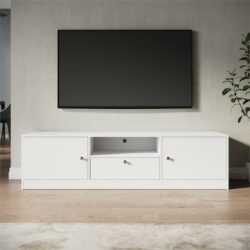 1600mm White TV Cabinet Entertainment Unit Stand with 1 open storage & 3 closed storage