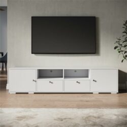 1800mm White TV Cabinet Entertainment Unit Stand with 2 open storage & 4 closed storage