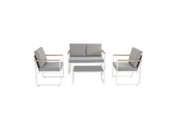 4PC Outdoor Wood Arm Table & Chair Set-White