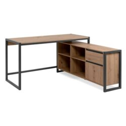 Isla Industrial L-Desk Executive Computer Working Office Desk Table W Storage Natural/Black