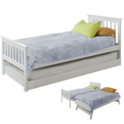 PRE-ORDER KINGSTON SLUMBER Wooden Single Bed Frame w/ Pop Up Trundle, for Kids Bedroom, White