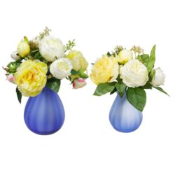 Rose & Peony Artificial Faux Flower Plant Decorative In Bud Vase Set