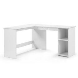 Walter L-Shape Executive Study Computer Working Task Office Desk Table W/ 2-Shelves White