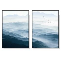 50cmx70cm Blue mountains 2 Sets Black Frame Canvas Wall Art
