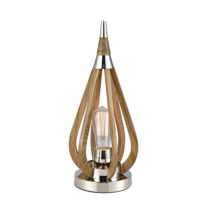 BONITO Table Lamp ES Taupe Wood Tear Drop OD180mm with Polished Nickel