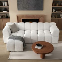 Bouclé 3.5 Seater Sectional Sofa with Ottoman Ivory White