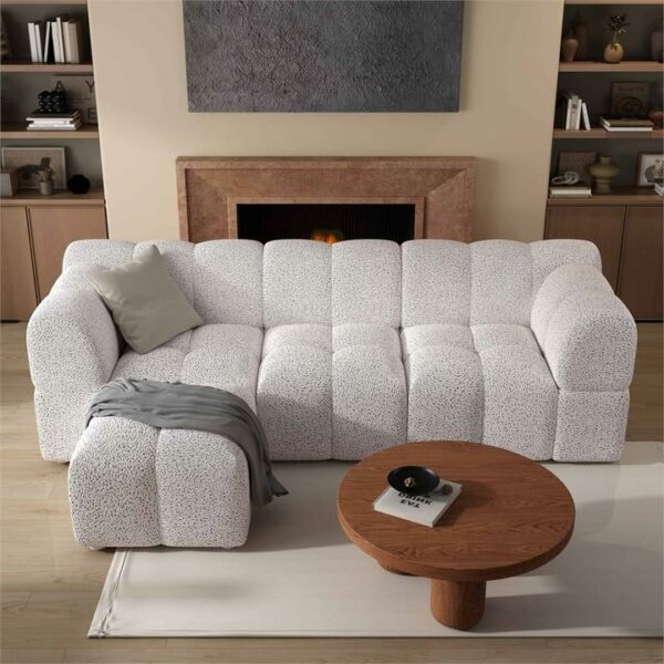 Bouclé 3.5 Seater Sectional Sofa with Ottoman White Quartz
