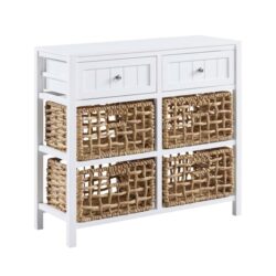 Novena Sideboard Buffet Unit Storage Cabinet 2-Drawers 4-Woven Baskets White