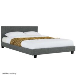 PRE-ORDER KINGSTON SLUMBER Queen Size Bed Frame, Upholstered Fabric Base with Headboard, Grey