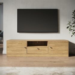 1600mm Natural TV Cabinet Entertainment Unit Stand with 1 open storage & 3 closed storage