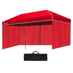 PRE-ORDER RED TRACK 6x3m Folding Gazebo, Most Compact Foldable Design, Walls, Wheeled Carry Bag, USB Lamp, Portable Outdoor Popup Marquee for Camping Beach Market, Red