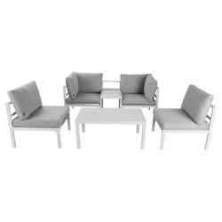 Contemporary 5-Piece Outdoor Seating Suite in Aluminium with matching Side Table White