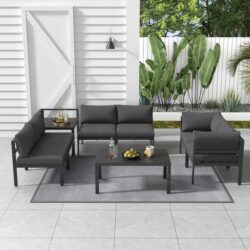 Contemporary 8-Piece Outdoor Seating Suite in Aluminium with matching Side Table Charcoal Grey