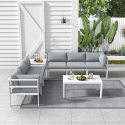 Contemporary 8-Piece Outdoor Seating Suite in Aluminium with matching Side Table White
