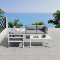 Contemporary Outdoor Seating Set in Aluminium White