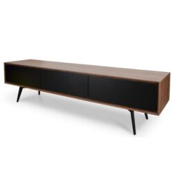 Ex Display - Liam 180cm Wooden TV Unit With Black Matt Drawers - Walnut by Interior Secrets - AfterPay Available