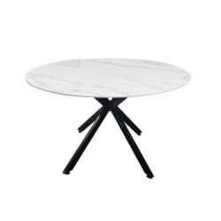 Harper Sintered Stone Round Kitchen Dining Table 120cm Metal Legs White/Black