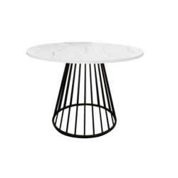 Matilda Round Faux Marble Kitchen Dining Table 110cm Metal Legs White/Black
