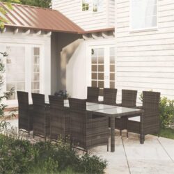 NNEVL 9 Piece Outdoor Dining Set with Cushions Poly Rattan Brown