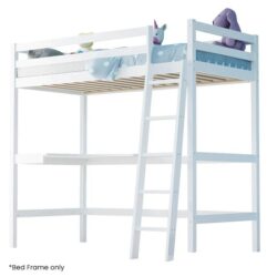 PRE-ORDER KINGSTON SLUMBER Wooden Kids Single Loft Bed Frame with Desk - White