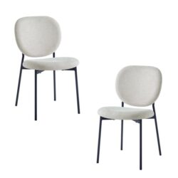 Set Of 2 Archie Fabric Kitchen Dining Chair Metal Legs Almond/Black