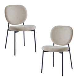 Set Of 2 Archie Fabric Kitchen Dining Chair Metal Legs Coconut/Black