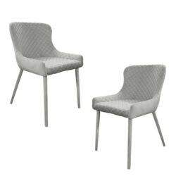 Set Of 2 Calley Fabric Velvet Kitchen Dining Chair Metal Legs Grey