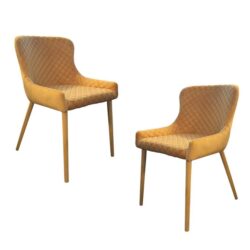 Set Of 2 Calley Fabric Velvet Kitchen Dining Chair Metal Legs Mustard