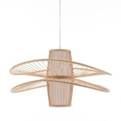 Natural Hand-Woven Bamboo 2-Layer Double Wide Brim Hanging Pendant Lamp Light