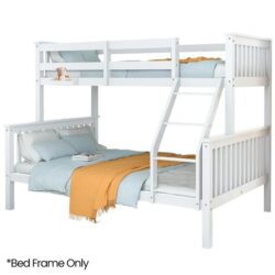 PRE-ORDER KINGSTON SLUMBER Single Over Double Wooden Bunk Bed Frame, Triple Solid Pine 2-in-1 Modular Design, Converts to 2 Beds, For Kids, White
