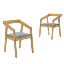 Set Of 2 Bradley Fabric Kitchen Dining Chair Armchair Wooden Frame Natural