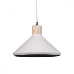 Benson Classic Metal Cone Cord Drop Pendant Light Lamp - Wood Veneer & Milky White Inside