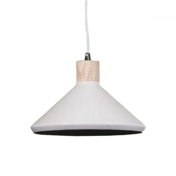 Benson Classic Metal Cone Cord Drop Pendant Light Lamp - Wood Veneer & Milky White Inside