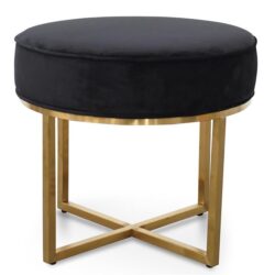 Bianka Black Velvet Ottoman - Brushed Gold Base by Interior Secrets - AfterPay Available
