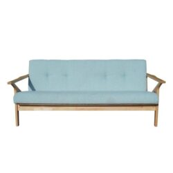 Design Square 3-Seater Fabric Wood Sofa Liucne Couch Oak Frame - Mint